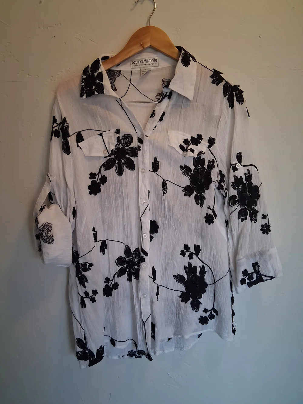 Lauren Michelle 100% Cotton Floral Button Down Gauze/ Lightweight Size XL - Picture 2 of 11